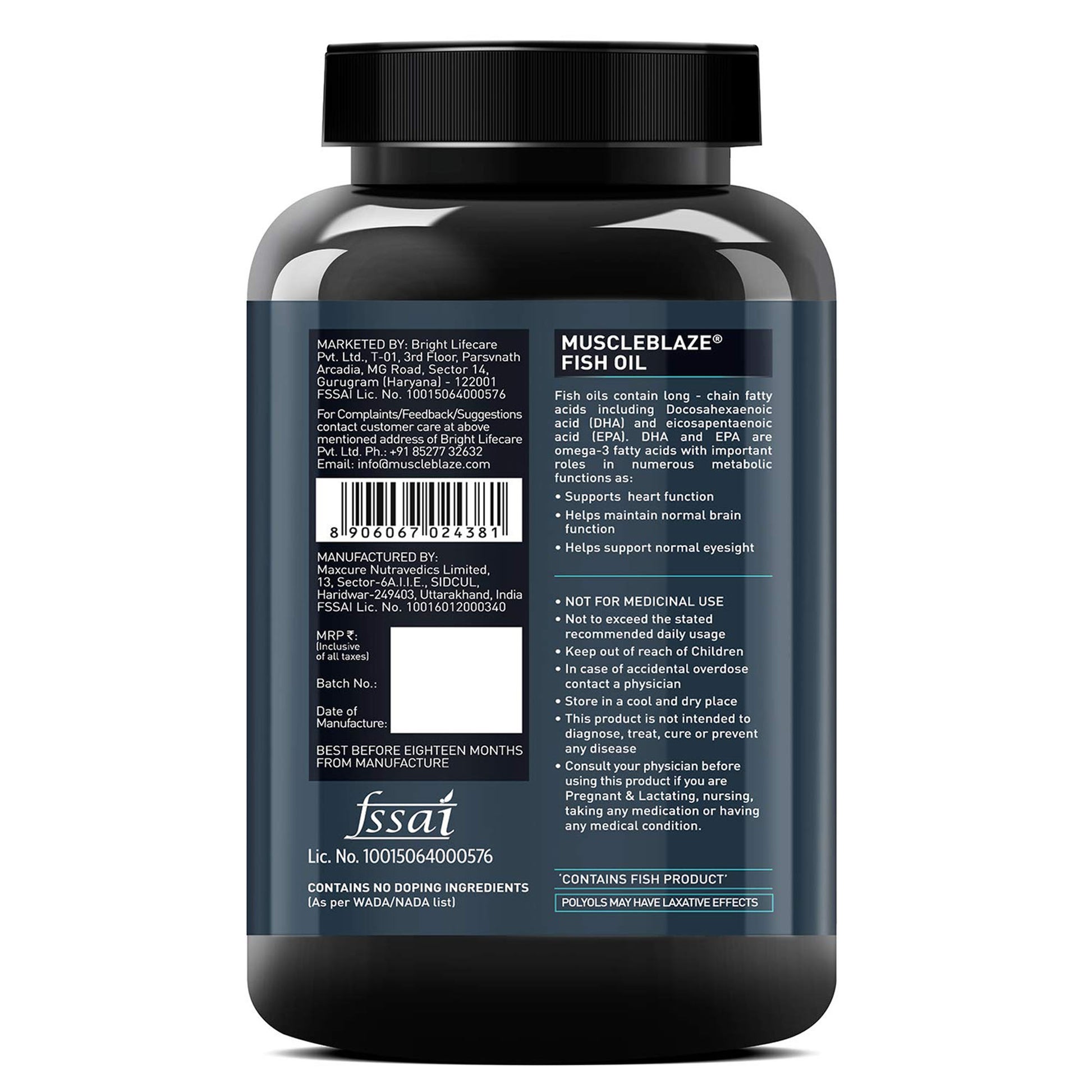 MuscleBlaze Fish Oil (180 softgels) - skulptz