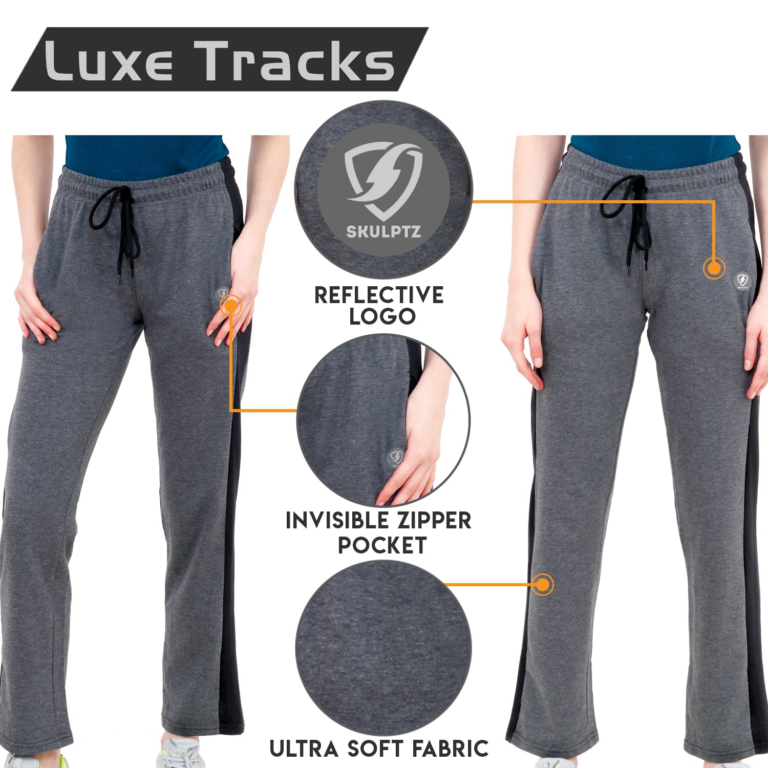 Womens Luxe Track pants Dark Grey - skulptz