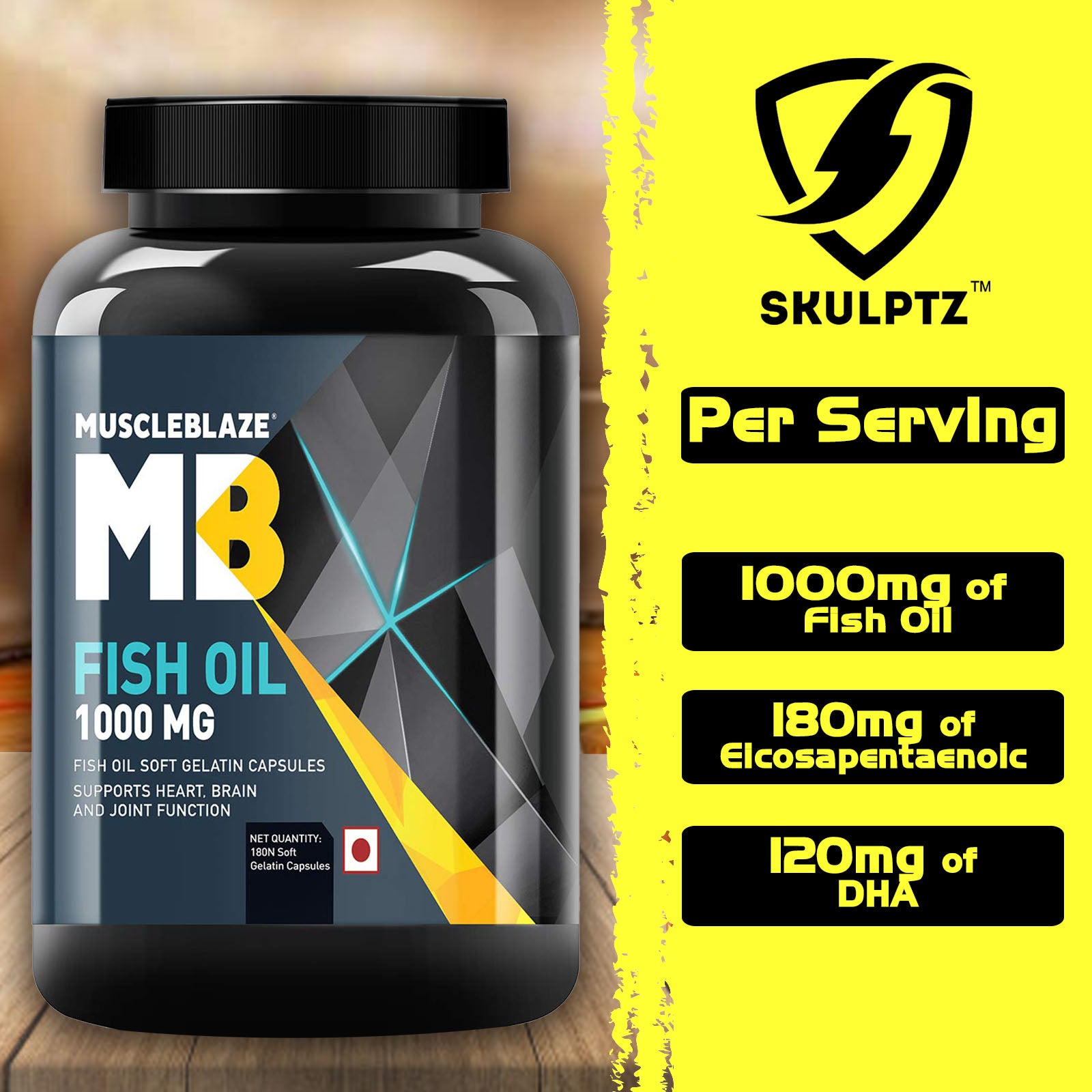 MuscleBlaze Fish Oil (180 softgels) - skulptz