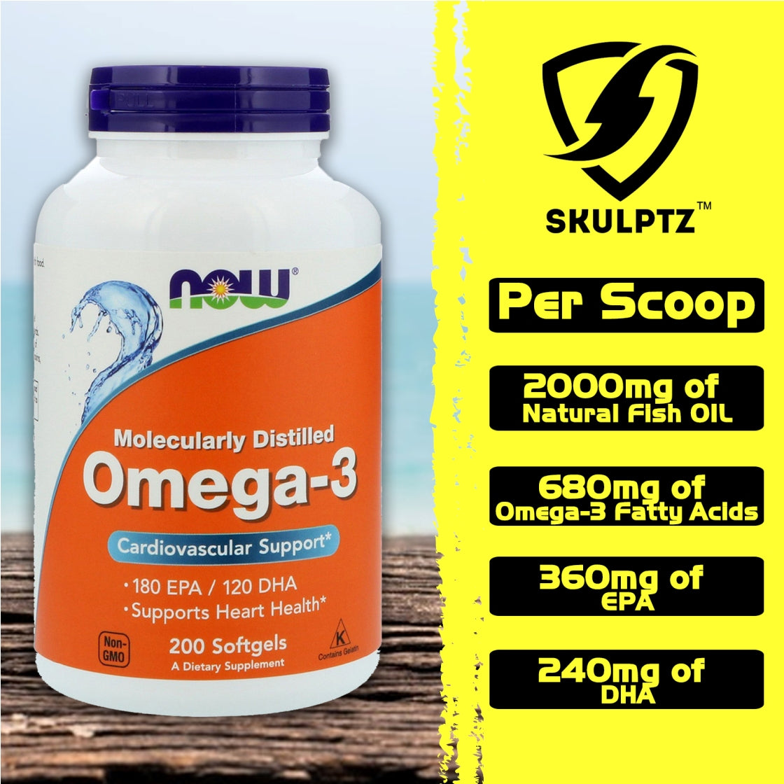 Now Foods Omega-3 Fish Oil (200 softgels) - Main Image