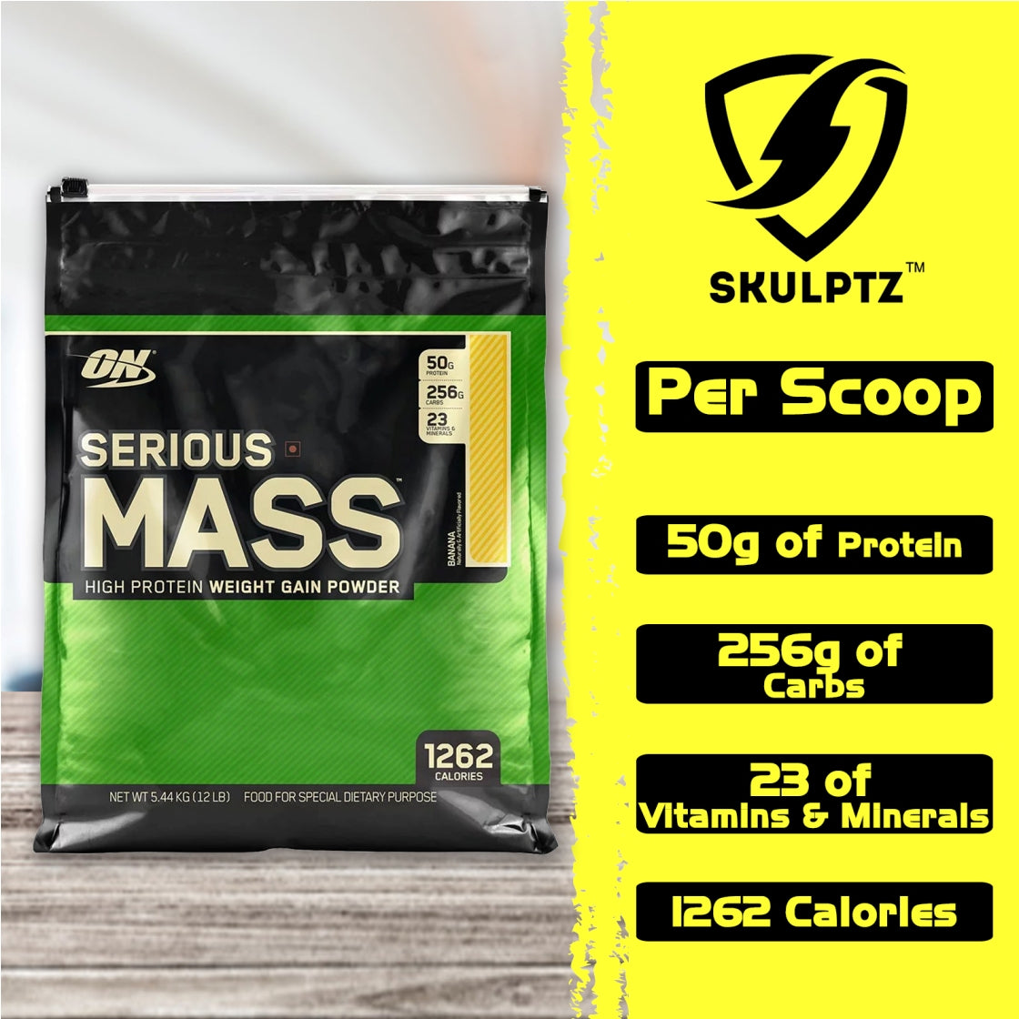 Optimum Nutrition (ON) Serious Mass Weight Gainer Powder 12 lb - skulptz