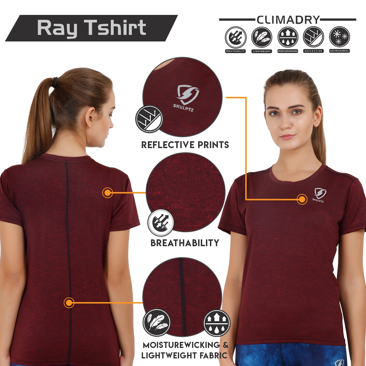 Womens Ray Tshirt (Maroon) Loose Fit - skulptz