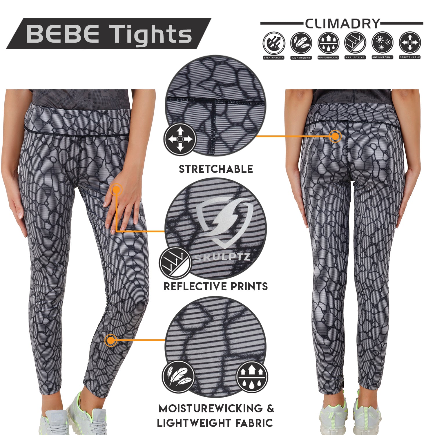 Womens Printed Tights Dark Grey - skulptz